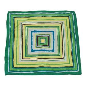 Banana Republic Green Blue Silver Striped Squares Silk Scarf Purse Size 21"